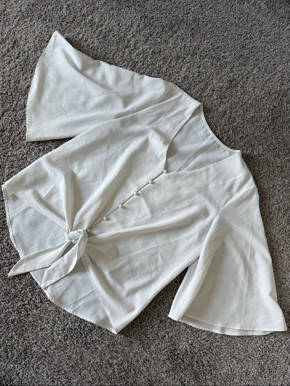 White Tie-Front V-Neck Button Blouse
